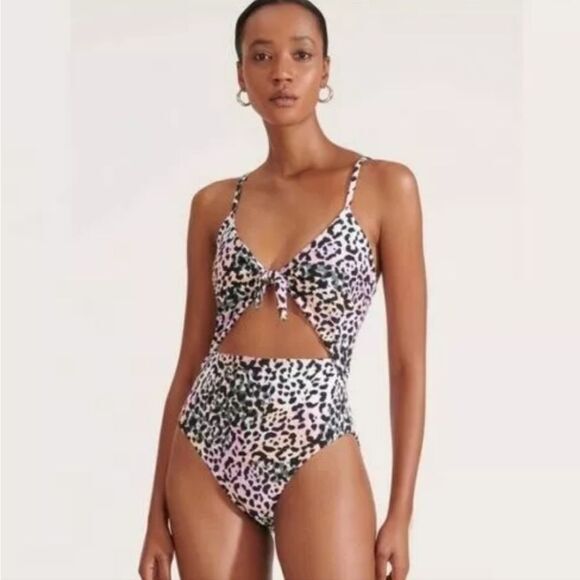 Veronica Beard Aniston Cutout One-piece Swimsuit Animal Print White Pink $278 XS - Picture 1 of 10
